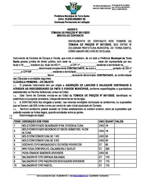 MINUTA DO CONTRATO Prefeitura Municipal de Terra Santa Gestão 2021 2024