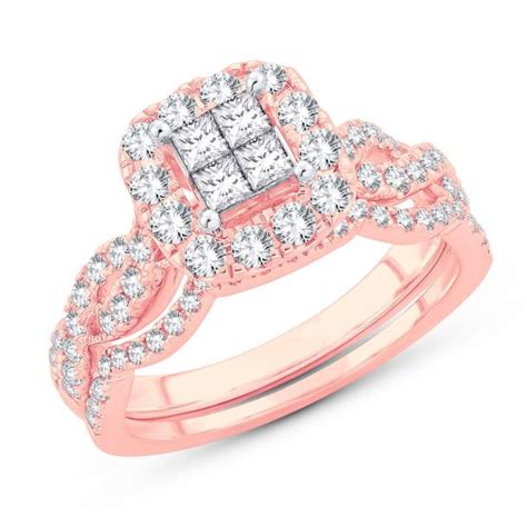 1ctw Princess Cluster Diamond Engagement And Wedding Ring Bridal Set