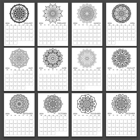 Coloring Mandala Monthly Calendar Printable A And Letter Size