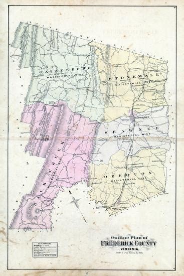 '1885, Frederick County Outline Map, Virginia, United States' Giclee Print | AllPosters.com