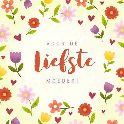 Vrolijke Moederdagkaart Met Bloemen En Hartjes Kaartje2go