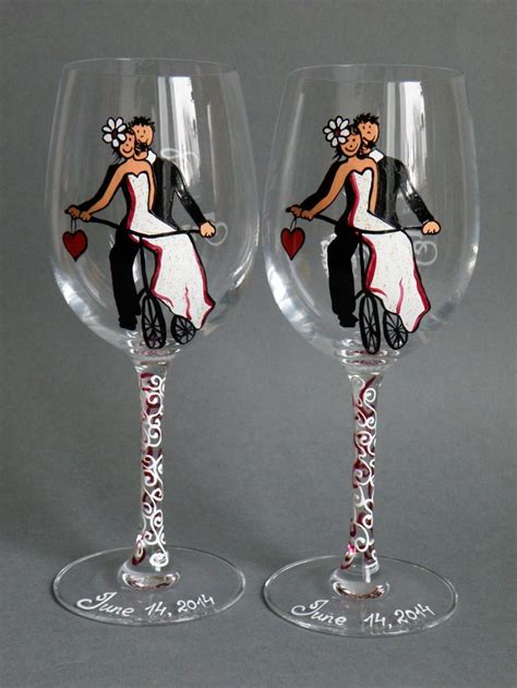 Eternal Love In Hand Painted Wedding Wine Flutes Bride And Groom On A