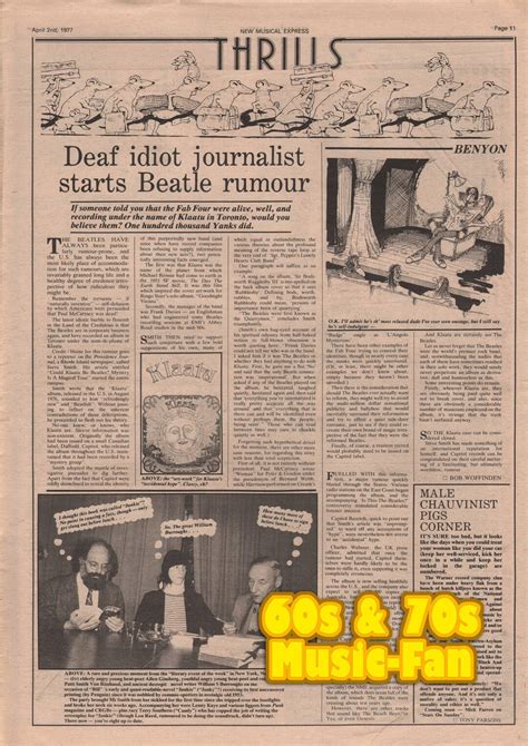 BEATLES 1977 BIG Original NME Clipping Klaatu John Lennon Paul Mc