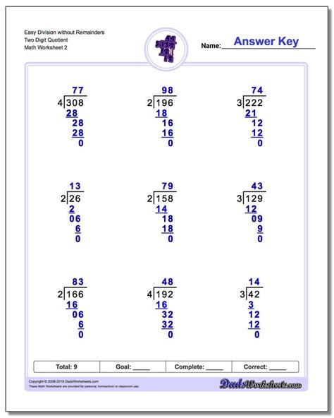 Easy Long Division Worksheets Without Remainders