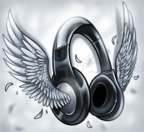 An Artistic Drawing Of Headphones With Wings