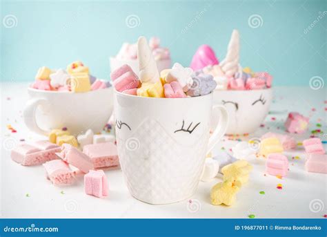 Rainbow Unicorn Hot Chocolate Stock Image Image Of Frosting Recipe 196877011