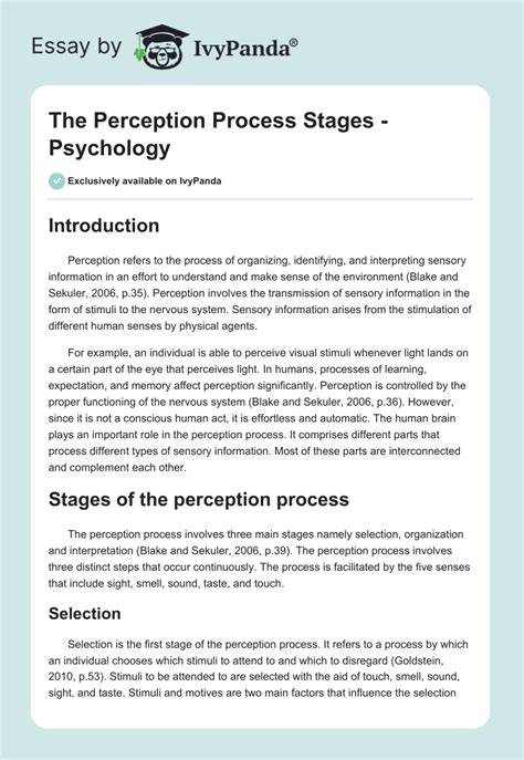 The Perception Process Stages - Psychology - 832 Words | Essay Example