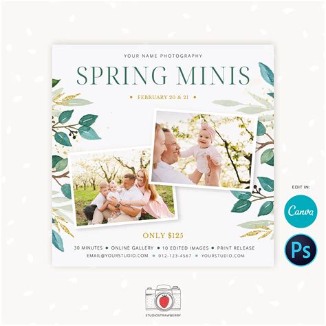 Spring Mini Sessions Template For Canva And Photoshop Strawberry Kit