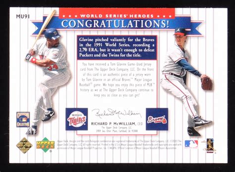 Tom Glavine Kirby Puckett Upper Deck World Series Heroes Classic