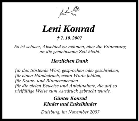 Traueranzeigen Von Leni Konrad Trauer In Nrw De