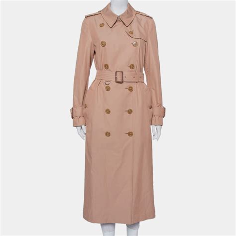 Burberry Pink Cotton Belted Double Breasted Aldeby Trench Coat M