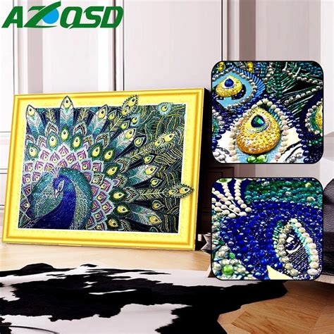 Azqsd Diamond Painting Peacock Special Shaped Partial Round Drill Wall