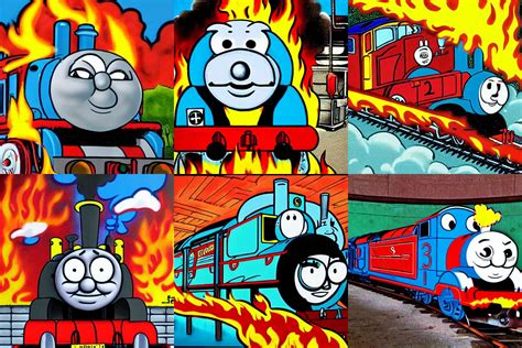 Evil Thomas The Train Engine Breathing Fire Jim Stable Diffusion