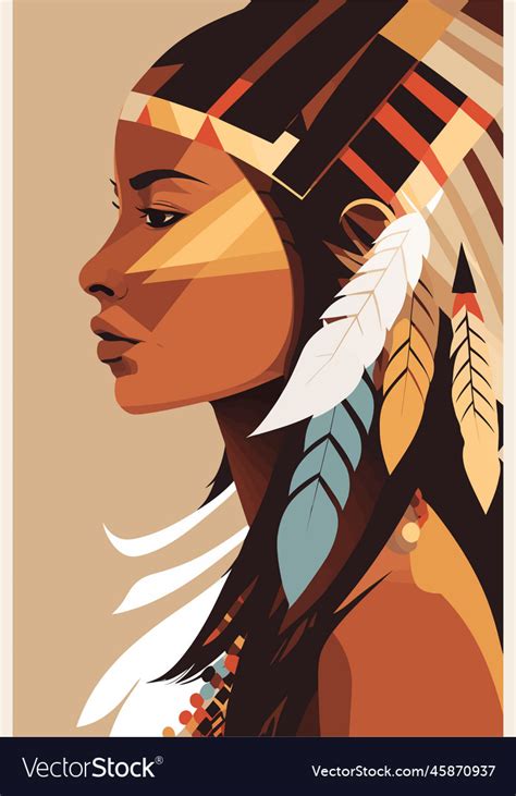 Native american indian woman with feathers Vector Image