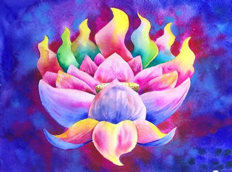 Lotus Bubble Rainbow Lotus watercolour and painting on canvas Home ...