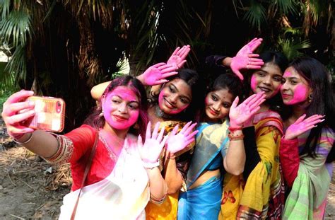 Women Play With Colours As They Celebrate Basant Utsav Ahead Of Holi