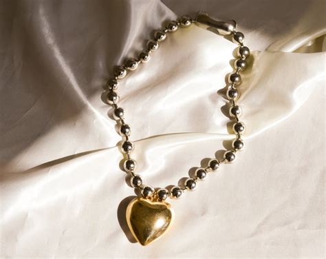 Gold Puffed Heart Necklaceball Chain Necklace Choker Gold Chunky 3D