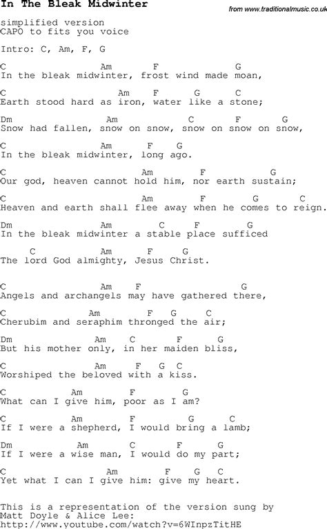 Christmas Carol Song Lyrics With Chords For In The Bleak Midwinter Christmas Ukulele Songs