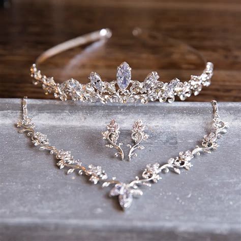 Dower Me Luxury Silver Zirconia Wedding Jewelry Sets With Tiara Bridal