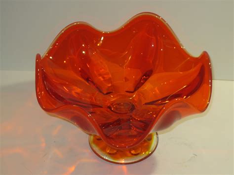 Mid Century Modern Viking Glass Epic Persimmon Large Footed Etsy