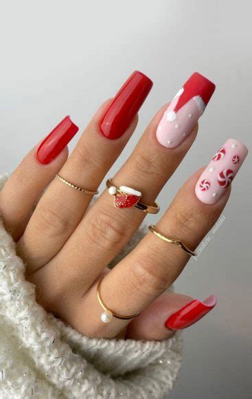 50 Christmas And Holiday Nails For A Festive Look Santa Hat Peppermint Nails