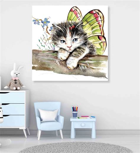 Buy Cute Cat Multicolour Canvas Framed Wall Painting At 22 Off By