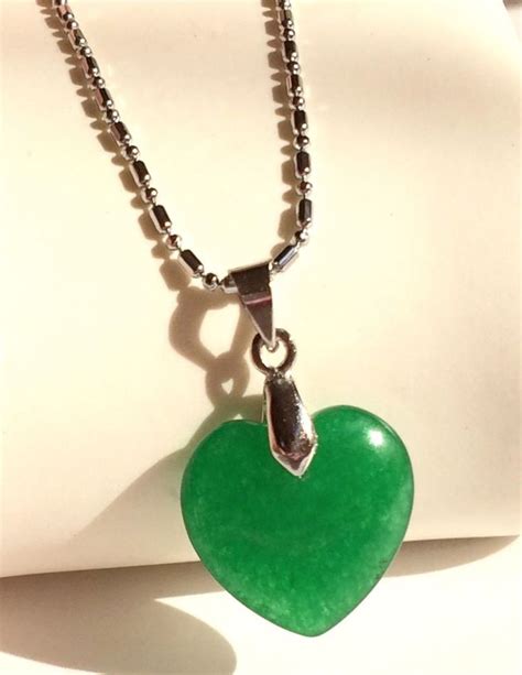 Silver Plated Jade Heart Necklace Pendant Green Natural Gemstone