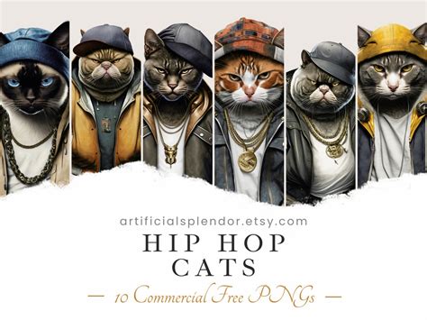 Hip Hop Cat Clipart Bundle, Watercolor Art, Human Animal PNG, Digital ...