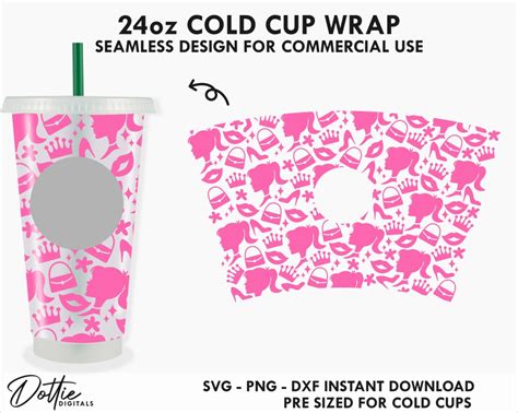 Pink Doll Starbucks Tumbler Cup Wrap Craft Cutting Svg File