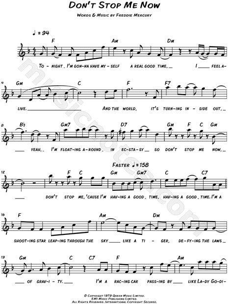 Queen Dont Stop Me Now Sheet Music Leadsheet In F Major Download And Print Sku Mn0153235