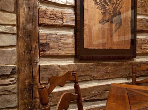 faux "log cabin" wall with wood and chinking...we are doing this in ...