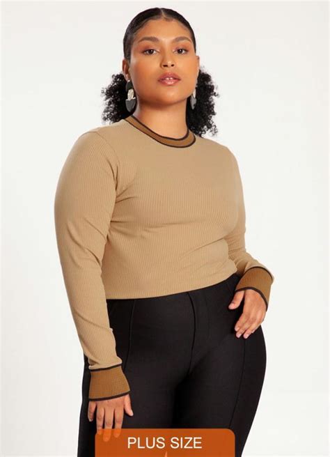 Blusa Plus Size Em Viscose Retil Nea Bege Lunender Mais Mulher