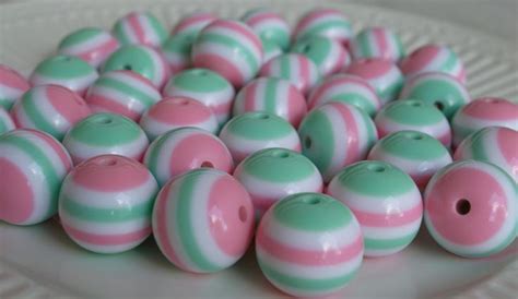 20mm Mint Green And Aqua Striped Bubblegum Beads 10ct Etsy