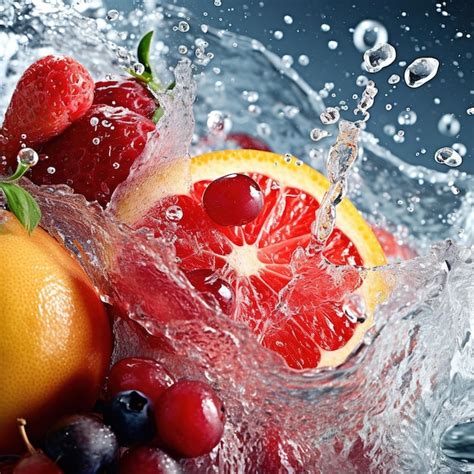 Premium Ai Image Fresh Fruits In Water Splash Generative Ai