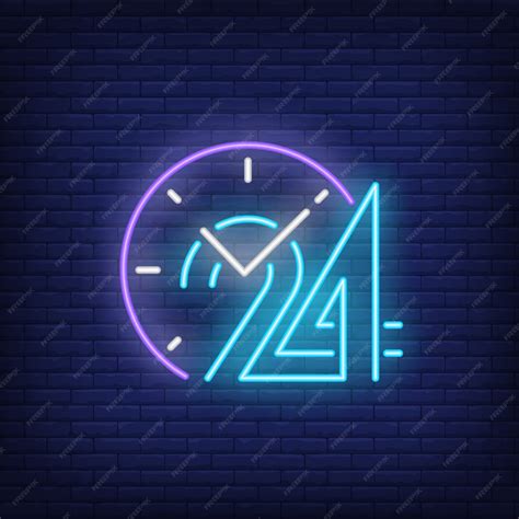 Free Vector | Clock and twenty four hours neon sign