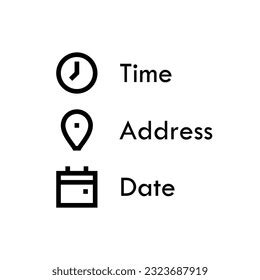 Date Time Address Place Icons Symbol Stock Vector Royalty Free