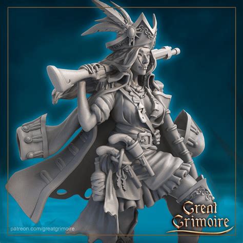 Female Pirate Miniature Captain Red Fox Tabletop Rpg Miniature Great Grimoire Roleplaying 3d