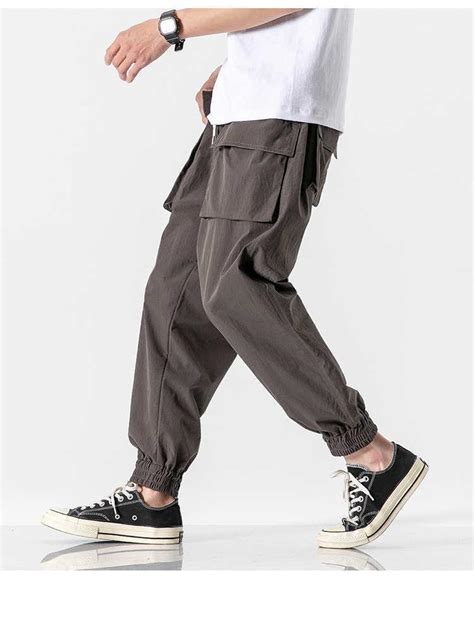 Mens Black Harem Joggers With Multi Pocket Ribbons 2020 Spring Hip Hop