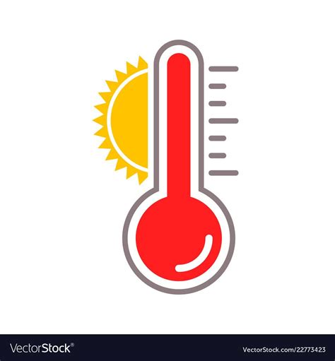 Thermometer Vector Icon With Sun Heat Temperature Scale For Summer