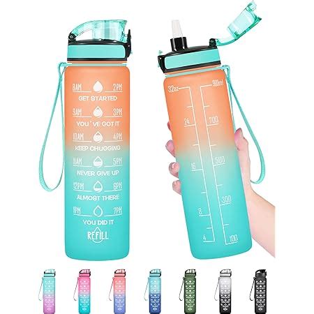 Amazon Hyeta Oz Water Bottles With Times To Drink And Straw