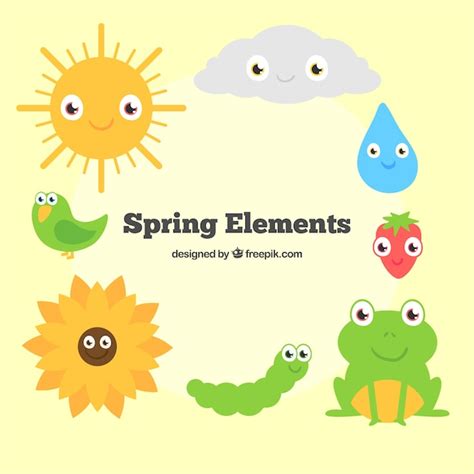 Cartoon spring animals and nature elements Vector | Free Download