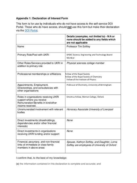 Fillable Online Appendix 1 Declaration Of Interest Form Fax Email Print Pdffiller