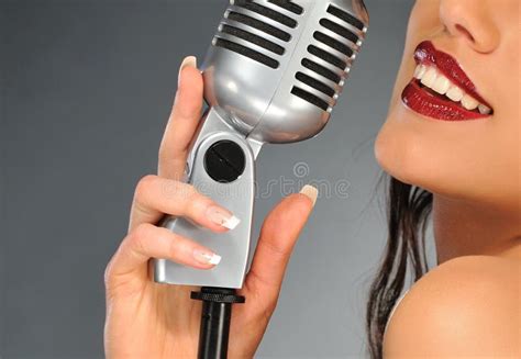 Picture Of Woman With Microphone Stock Image Image Of Elegance