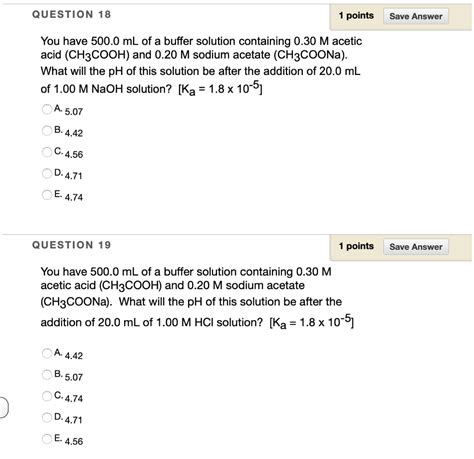 SOLVED QUESTION 18 You Have 500 0 ML Of A Buffer Solution Containing 0