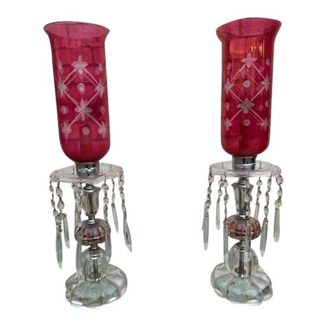 Victorian Cranberry Glass Table Lamps Pair Chairish