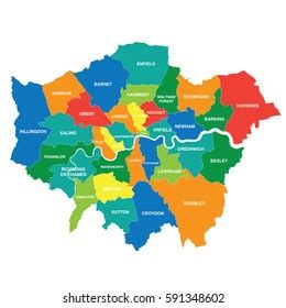 Greater London Map Showing All Boroughs Stock Vector (Royalty Free ...