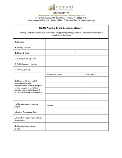 Montana Cdbg Planning Grant Completion Report Fill Out Sign Online