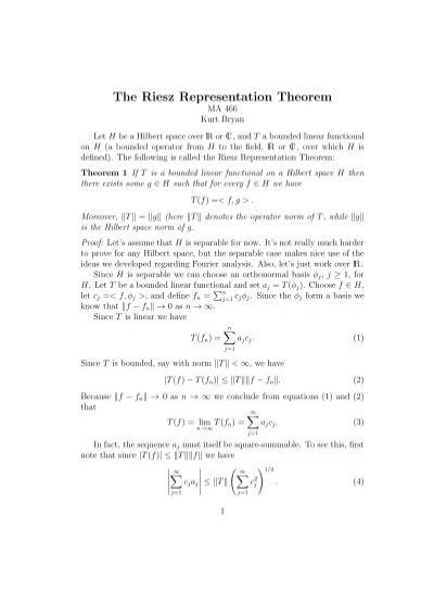 The Riesz Representation Theorem Rose Hulman