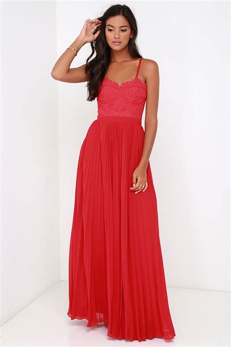 Bariano Come Quick Cupid Red Strapless Lace Maxi Dress Elegant Red