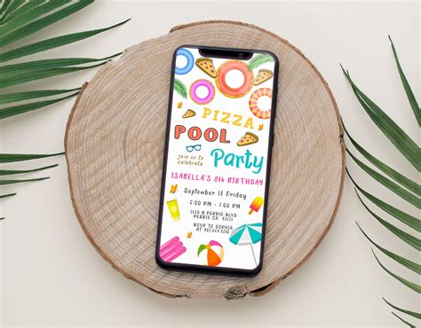 Editable Mobile Pizza Pool Party Birthday Invitation Template Etsy